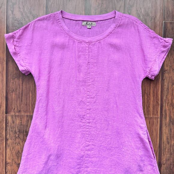 🩷FLAX Shirt Dress 100% LINEN Bubble Gum Pink Breathable Summer Cute Lightwt Sz S - Picture 6 of 16